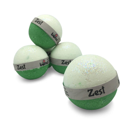 Zest Citrus Burst Bubble Bath Bomb set of 6 Fragrant Natural Bath Fizzers with glitter and green-white layers. Helping families thrive with tools to calm, connect and support