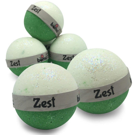 Zest Citrus Burst Bubble Bath Bomb set of 6 Fragrant Natural Bath Fizzers with glittery white and green colors.