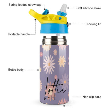 Personalised Kids Water Bottle - Purple Flower Timber Tinkers