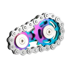Sprockets Chains Gear EDC Metal Fidget in blue and purple with silver chain designed to calm, connect and support families.