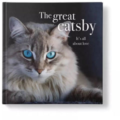 The Great Catsby book cover featuring a close-up of a fluffy cat with striking blue eyes.