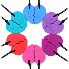 ARK's Best Friends Split Heart Chewelry Set in red, blue, purple, turquoise, and pink sensory necklaces