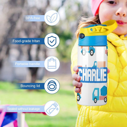 Personalised Kids Water Bottle - Trucks Timber Tinkers