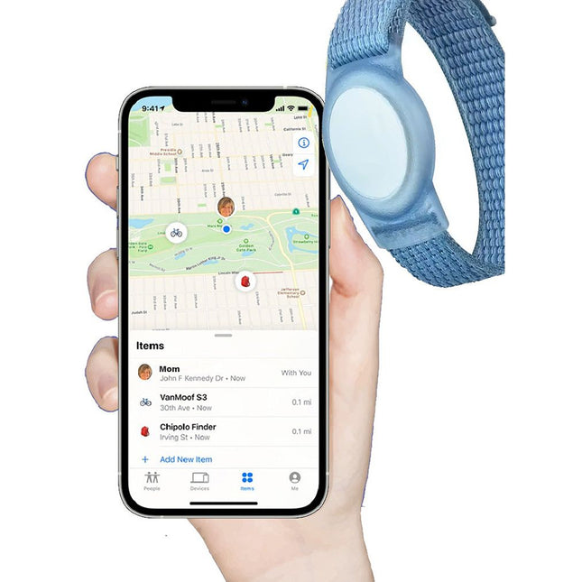 Dementia & Disability Smart Tracker Wrist/Ankle Band – Works with Apple Find My (iOS Only) | Water-Resistant, Replaceable Battery, Includes Tracking Tag - Blue