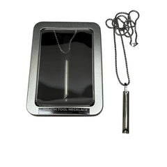 Breath Tool 304 grade Stainless Steel IN WINDOW TIN - Mindful Breathing Unisex Necklace with chain inside packaging and outside