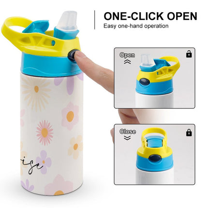 Personalised Kids Water Bottle - Pink Flower Timber Tinkers