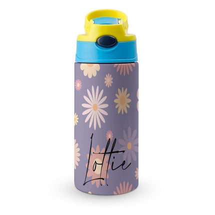 Personalised Kids Water Bottle - Purple Flower Timber Tinkers