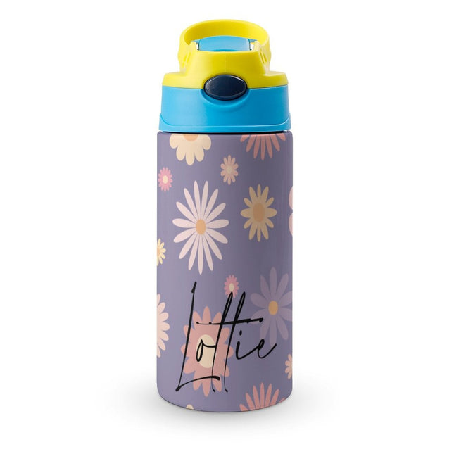 Personalised Kids Water Bottle - Purple Flower