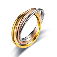 3-Color-Rings Anxiety Fidget Ring showing interlocking gold, rose gold, and silver bands for calming sensory use.