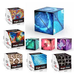 3D Changeable Magnetic Cube Geometric Puzzle with colorful, psychedelic designs to calm, connect and support families.