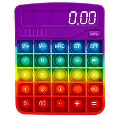 Colorful rainbow Fidget Pop it Counter Calculator combining sensory fidget bubbles with a functional calculator display.