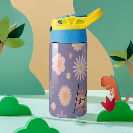 Personalised Kids Water Bottle - Purple Flower Timber Tinkers