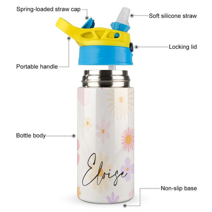 Personalised Kids Water Bottle - Pink Flower Timber Tinkers
