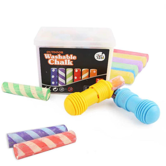 Washable Sidewalk Chalk - 24 Colours Kit with 2 Holders