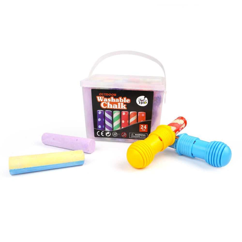Washable Sidewalk Chalk - 24 Colours Kit with 2 Holders - Sensory Circle