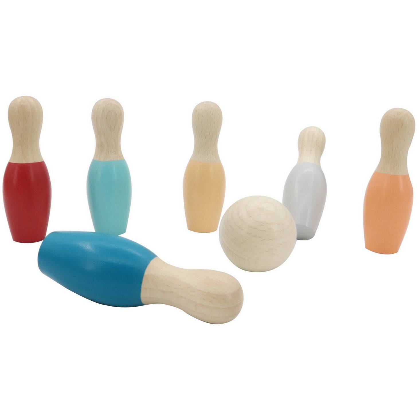 Wooden Bowling Set Bottom Coloured - Sensory Circle