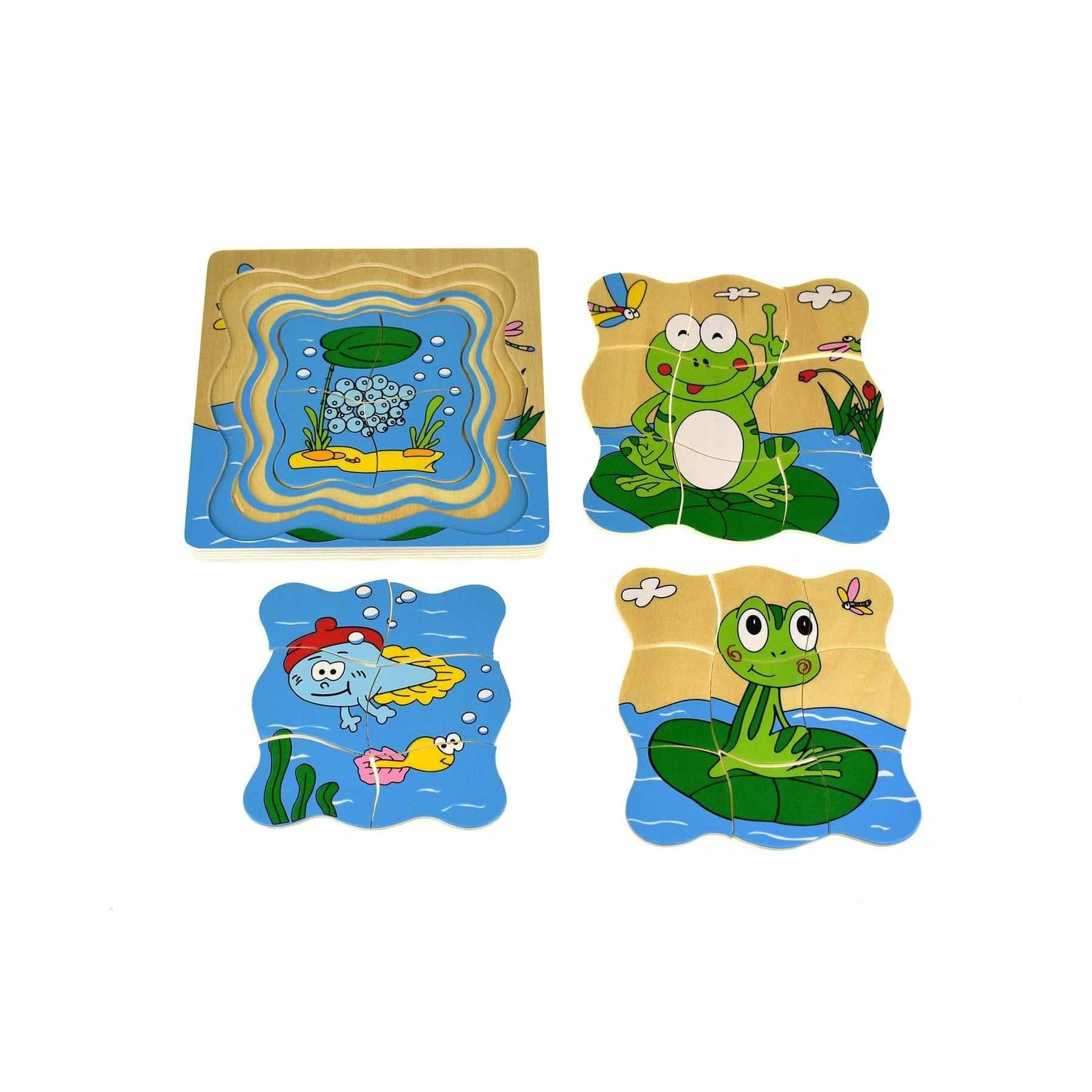 Frog Lifecycle 4 Layers Puzzle Board - Sensory Circle