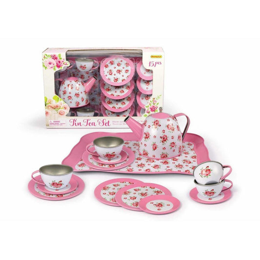 Pink Rose Tin Tea Set 15Pcs
