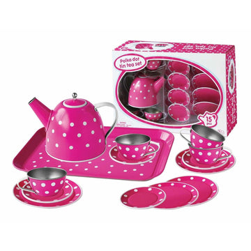 White Polka Dot On Pink Tin Tea Set 15Pcs - Sensory Circle