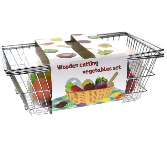 Wooden Cutting Vegetables With Metal Basket