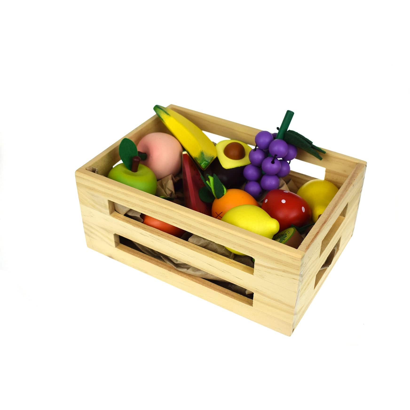 Wooden Fruits 12Pcs Set With Wooden Crate - Sensory Circle