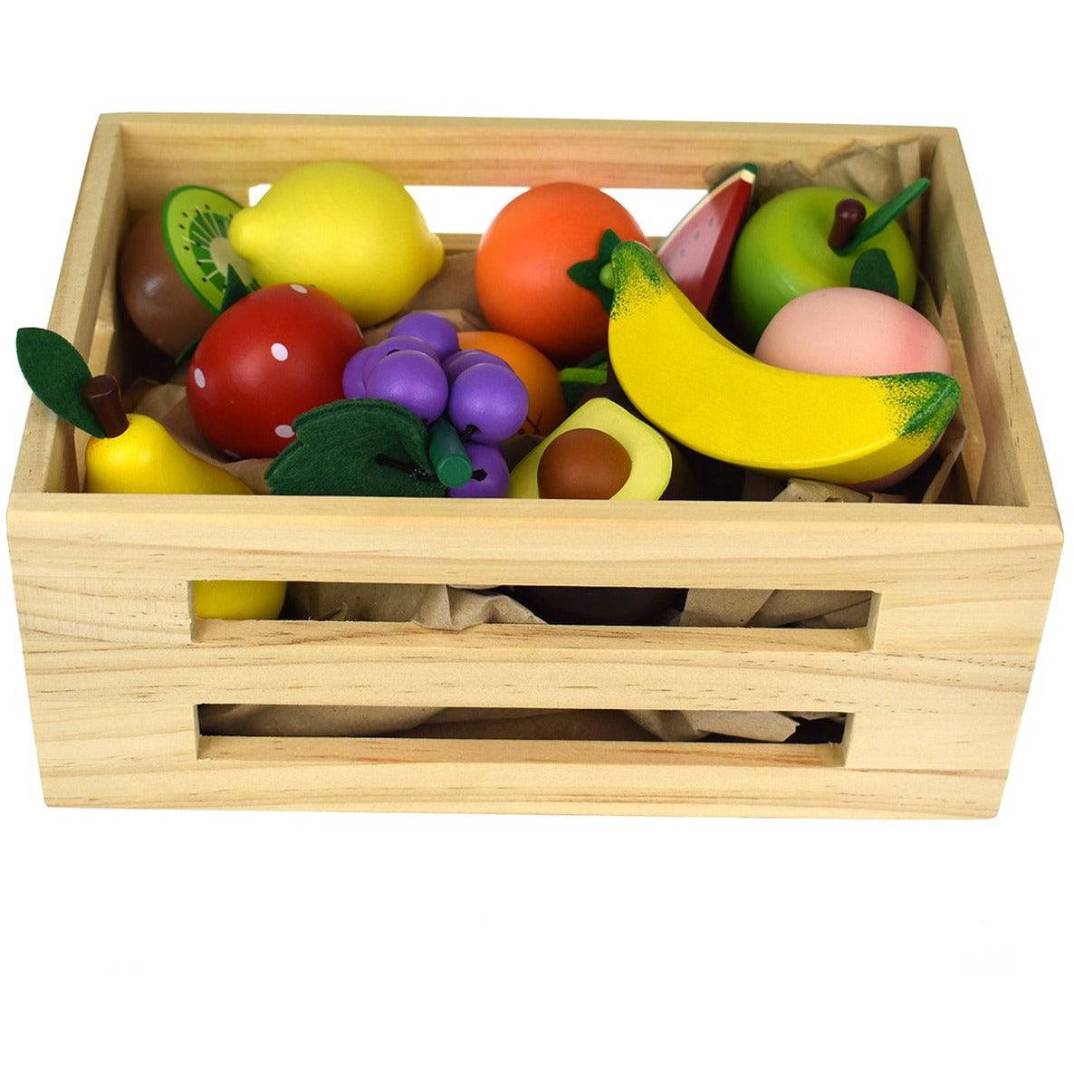 Wooden Fruits 12Pcs Set With Wooden Crate - Sensory Circle