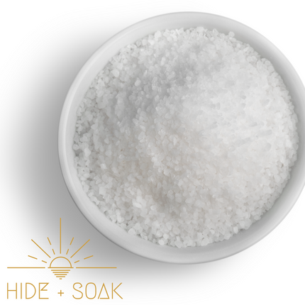 Indi - 2.5kg BULK BUY - Sports Recovery - Relax + Sleep Epsom Salts Bath Soak in white bowl with sensory focus.