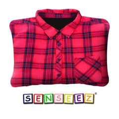 Senseez vibrating pillow for Teens - Flannel in red plaid, soft sensory product helping families thrive with tools to calm.