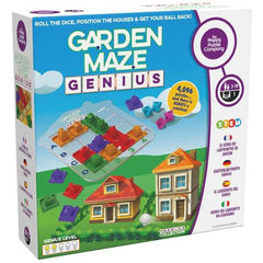 Garden Maze Genius educational game with colorful maze pieces and houses for problem-solving fun and brain training