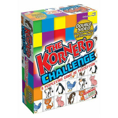 Boxed educational game Kornerd Challenge with colorful tiles and animal images promoting sensory play and family connection
