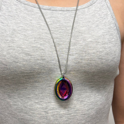 Groove Stone - Dual Support Necklace & Key Chain worn on a silver chain over a gray ribbed tank top