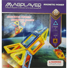 Magplayer - 20pcs magnetic construction set with colorful triangles and squares for creative brain development.