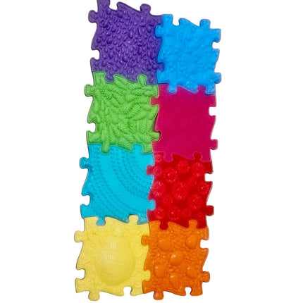 Rainbow Tactile Floor mat Set with colorful textured puzzle pieces designed for sensory stimulation and tactile learning.