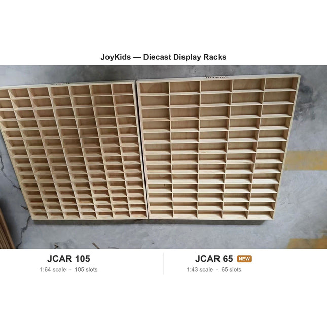JCAR 65 — 1:43 Diecast Display Rack with 65 compartments for organizing and displaying diecast models or collectibles.