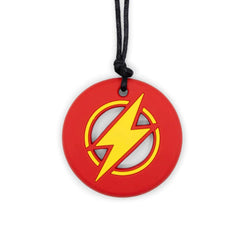Strike Energy Pendant featuring a red round design with yellow lightning bolt, supporting calm and connection for families.