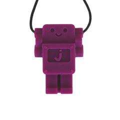 Purple silicone Robot Pendant necklace designed as a sensory fidget toy to calm, connect and support families.