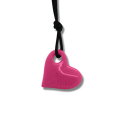Junior Heart Pendant in bright pink, sensory chew necklace designed to help families thrive and support calm connection.