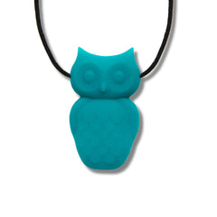 Owl Pendant in calming turquoise designed as a sensory fidget to help families thrive and support wellbeing.