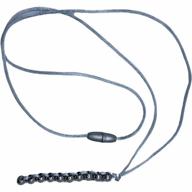 Caterpillar Unisex Necklace with silver textured pendant and adjustable grey cord for sensory and stylish wear