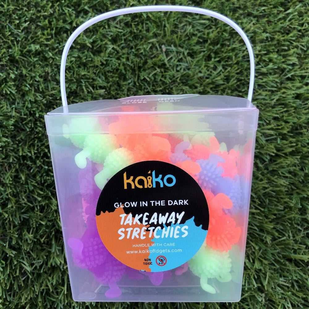 Stretchy Caterpillars in a 'Takeaway' box Glow in the Dark box of 6 colours - Sensory Circle