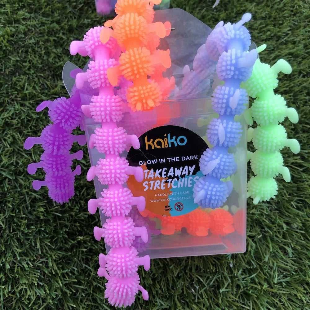 Stretchy Caterpillars in a 'Takeaway' box Vibrant box of 6 colours - Sensory Circle