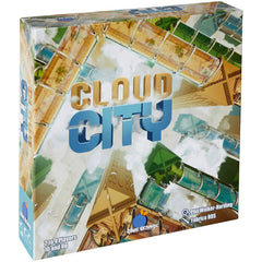Cloud City board game box showing futuristic cityscape with tall buildings and tunnels in soft colors.