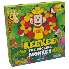 Colorful board game box featuring a monkey character with animals in the jungle for Keekee The Rocking Monkey