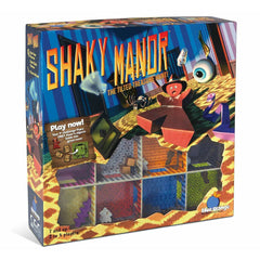 Shaky Manor / Panic Mansion game box showing colorful rooms and whimsical characters for family fun and sensory play.
