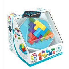 Zig Zag Puzzler brain teaser game with colorful interlocking pieces in clear triangular case packaging
