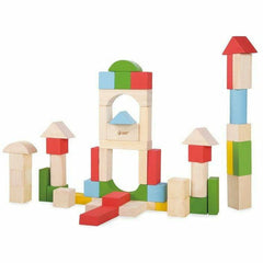 Wooden Junior Blocks - 50 pce arranged in colorful towers and arches promoting imaginative play and learning.