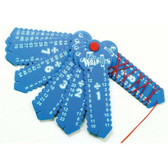 Blue plastic educational tool with numbered strips and red string for interactive math practice Learning Wrap Ups - Division