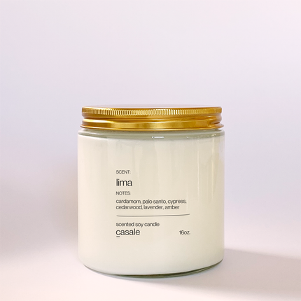 LIMA DOUBLE WICKED SOY CANDLE (16oz / 453g) in glass jar with gold lid, calming sensory tool helping families thrive.