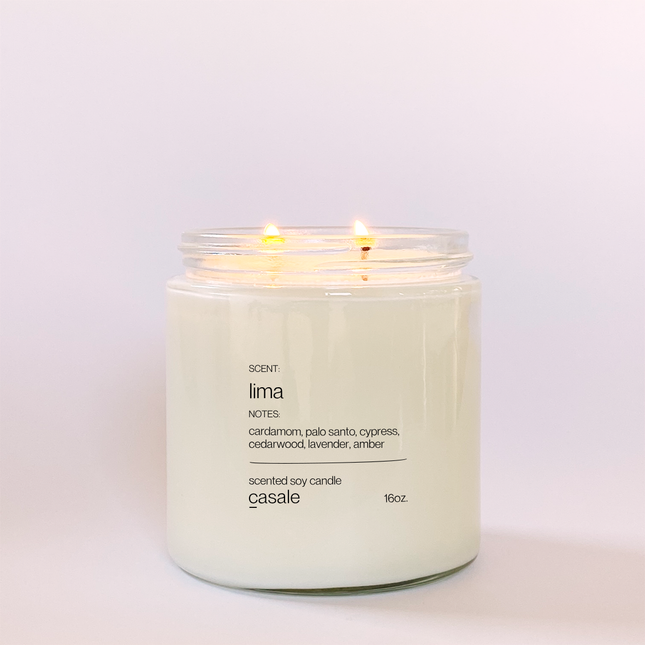 LIMA DOUBLE WICKED SOY CANDLE (16oz / 453g) lit with a calming scent to help families thrive and connect.
