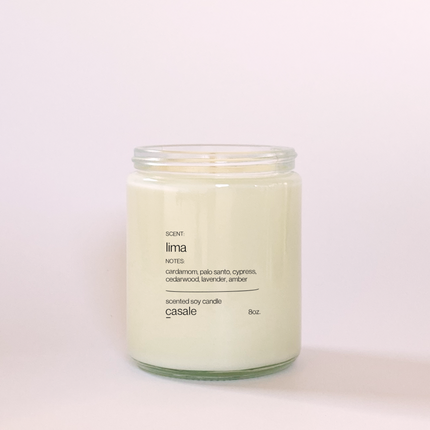 LIMA SINGLE WICKED SOY CANDLE (8oz / 226g) in clear jar with natural ivory wax, calming sensory lighting tool.